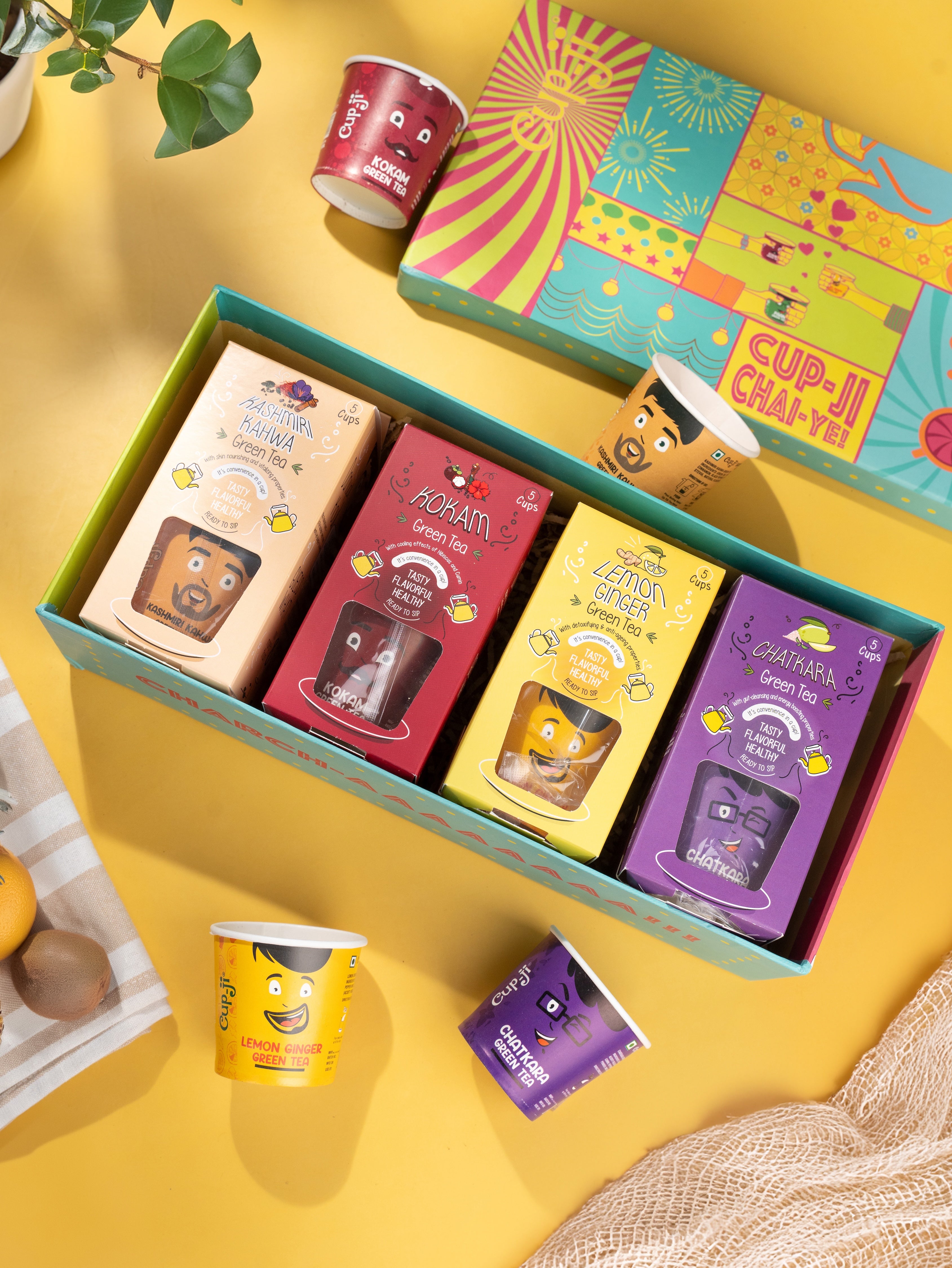 茶 T9 PREMIUM TEA Colorful Mini-CanGift Box Green Tea Festive Gift Box | Pack of 4| 20 Cups – Cup-ji